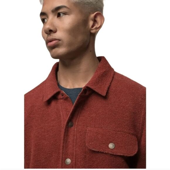 NWT Prana IncrediWool Overshirt Rust Heather Dark Red Size XXL - Picture 10 of 11